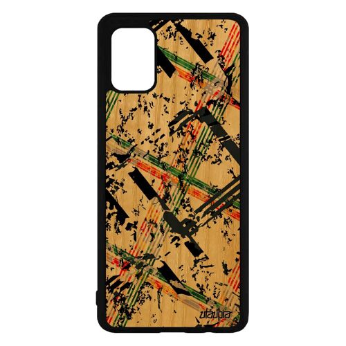 Coque bois carreau tartan Samsung A71 silicone jolie geometrique design vert motif effet 4G abstrait fond etui de protection galaxy