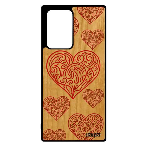 Coque Note 20 Ultra En Vrai Bois Et Silicone CUr Sm-N9860 Personnalisé Amitie Design Cadeau Saint Valentin Telephone Samsung Galaxy