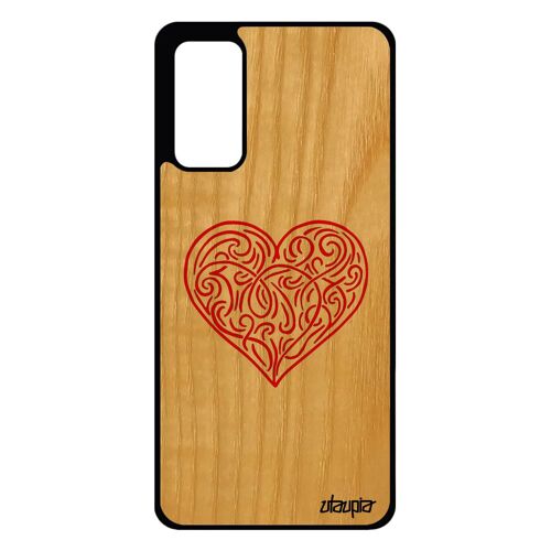 Coque rigide pour Samsung S20 FE bois silicone cur amour rouge telephone antichoc symbole love romantique cupidon case de galaxy
