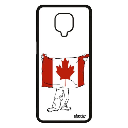 Coque telephone Xiaomi Redmi Note 9s silicone drapeau canada canadien rigide football foot jeux olympiques coupe du monde etui noir