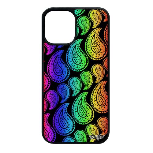 Coque Motif cachemire pour iPhone 12 mini silicone arc en ciel gay motif housse portable fille indien Vert coloré indienne de