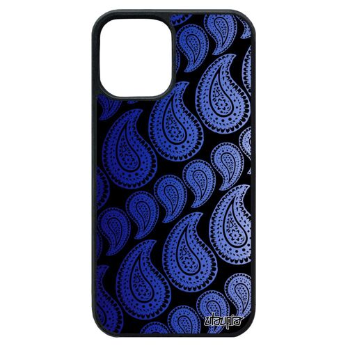 Coque pour iPhone 12 pro max silicone Motif cachemire bumper motif TPU Femme metal dessin Bleu degradé coloré indien jolie de