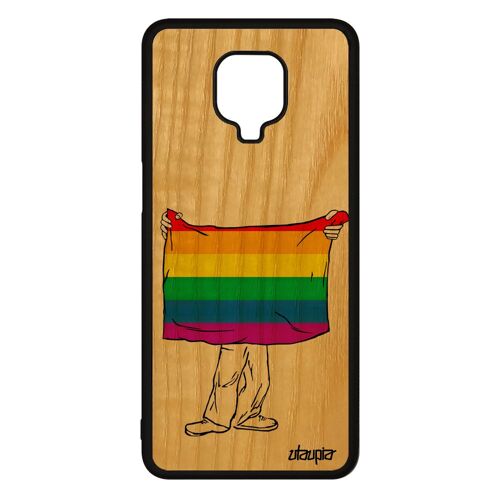 Coque Redmi Note 9s bois silicone drapeau gay pride portable rigide telephone marche des fiertés gaypride rainbow dessin etui Xiaomi