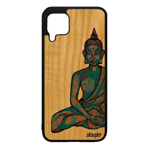 Coque Silicone P40 Lite Bois Bouddha Asie Bleu Assis Fantaisie Yoga Spirituel Telephone 4g Nepal Chinois Portable Soleil Etui Huawei