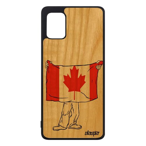 Coque bois drapeau canada canadien pour A31 silicone pas cher foot coupe du monde football smartphone noir basket jo Samsung galaxy