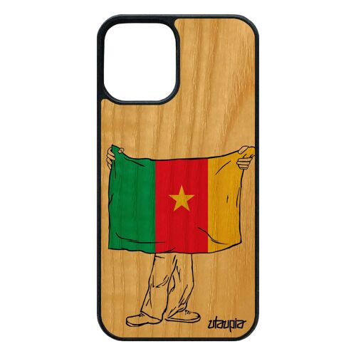 Coque 12 Pro/Iphone 12 Bois Silicone Drapeau Cameroun Camerounais Jo Football Coupe D'afrique Coupe Du Monde Basket Smartphone