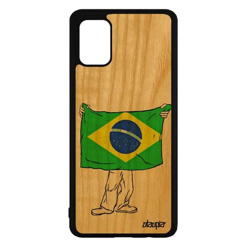 Coque En Bois A71 Silicone Drapeau Bresil Bresilien De Protection Foot Dessin Etui Copa America Coupe Du Monde Mobile Samsung Galaxy
