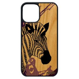 Coque iPhone 12 pro max bois silicone zebre peinture TPU Violet graphique case animal tribal azteque noir cheval noir et blanc