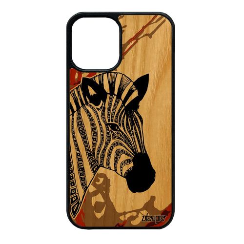 Coque Silicone Iphone 12 Mini En Bois Zebre Dessin Mobile Afrique Art Marron Portable Animal Femme Motif Ethnique Rayure Case