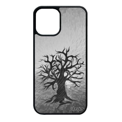 Coque iPhone 12 mini silicone peinture arbre rigide bumper foret motif naturel zen nature portable noir art ecolo ecologie de