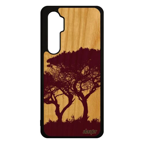 Coque en bois Xiaomi mi Note 10 lite et silicone arbres paysage frêne case zen nature ecologie design ecolo peinture branche violet