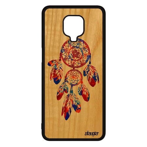Coque Xiaomi Redmi Note 9 pro en bois silicone attrape reve coquillage smartphone multicolore Orange plume souple Femme tatouage de