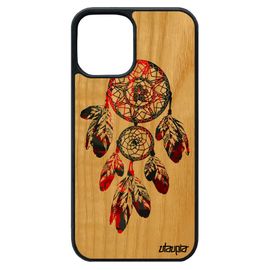 Coque Iphone 12 Pro Max En Bois Silicone Attrape Reve Cover Gris Coloré Homme Plume Capteur De Amerindien Multicolore Antichoc