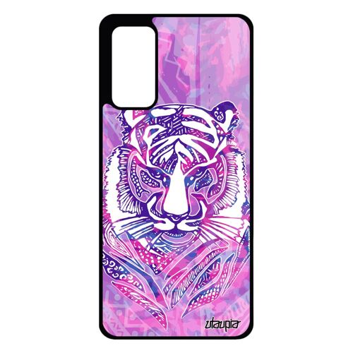 Coque Samsung S20 FE silicone tigre femme dessin Violet jungle portable solide fille noir tribal plume fauve animaux pastel galaxy