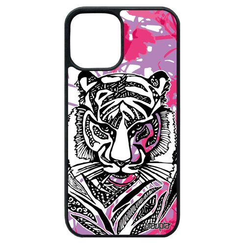 Coque iPhone 12 pro max silicone tigre fauve case dessin jungle ethnique etui fille nature azteque Rose unique fleur tribal de