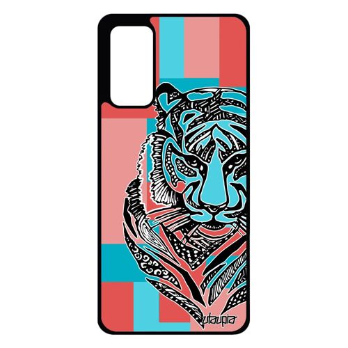 Coque silicone Samsung S20 FE tigre carré animaux sauvage geometrique ethnique tasmanie noir tribal cube femme azteque etui galaxy