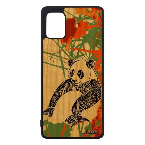 Coque silicone Samsung A31 en bois panda housse case personnalisé animaux dessin tribal Orange ethnique de chine coloré asie galaxy