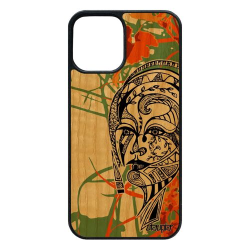 Coque silicone femme de protection iPhone 12 / 12 pro bois princesse fille tribal azteque coloré dessin animaux bumper Orange