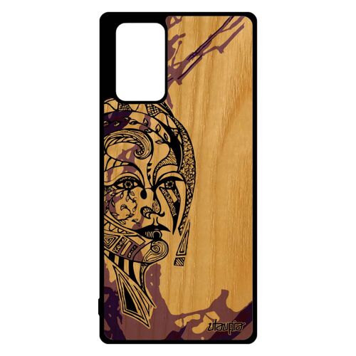Coque bois silicone Galaxy Note 20 femme art dessin couleur smartphone frêne animal ethnique fee Violet SM-N980F azteque de Samsung