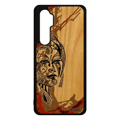 Coque Rigide Pour Xiaomi Mi Note 10 Lite Bois Silicone Femme Noir Fille Azteque Tribal Impression Fleur Frêne Ethnique Marron Dessin