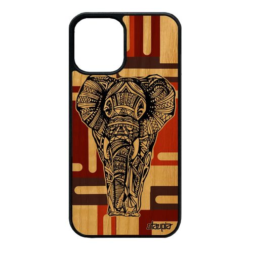 Coque Bois Elephant Pour Iphone 12 Mini Silicone Portable Cube Dessin Housse Original Tribal Ethnique Azteque Marron Telephone