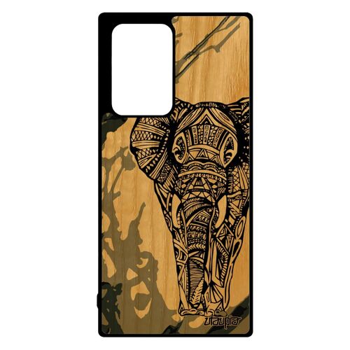 Coque Silicone Note 20 Ultra En Bois Elephant Animaux Azteque Rigide Femme Etui Gris Couleur Ethnique D'afrique Samsung Galaxy