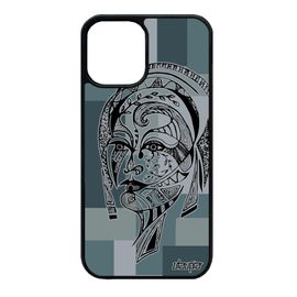 Coque Pour Iphone 12 Mini Silicone Femme Portrait Dessin Cube Ethnique 4g Gris Fille Souple Azteque Psychédelique Etui Carré