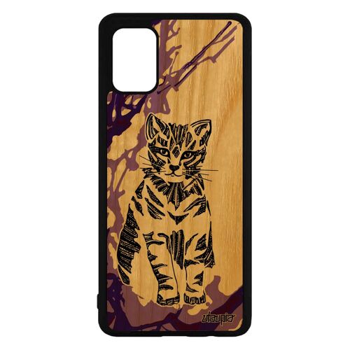 Coque silicone A71 bois chat antichoc petit Violet fantaisie animal telephone mobile chaton frêne solide tigré femme Samsung galaxy