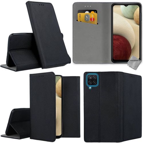 Housse Etui Coque Pochette Portefeuille Pour Samsung Galaxy A12 / M12 + Verre Trempe - Noir Magnet