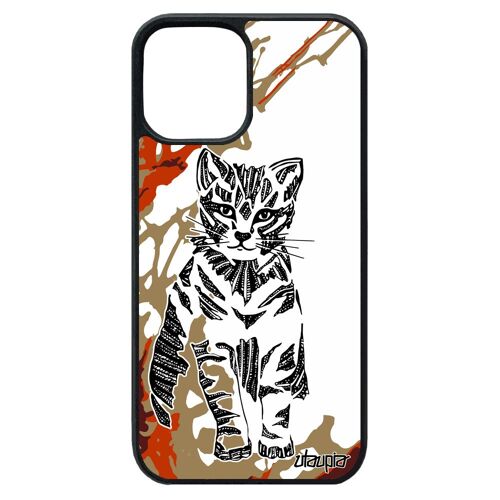Coque Chat Pour Iphone 12 Pro Max Silicone Tigré Ethnique Motif Chaton Peinture De Protection Dessin Graphique Mignon Art