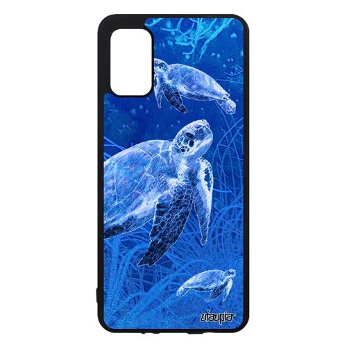 Coque Silicone Samsung A41 Tortue Fonds Marins Geante Algue Noir Design Etui Marine Smartphone Dim. Bleu Ocean Animal Animaux Galaxy