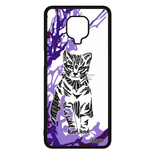 Coque Antichoc Xiaomi Redmi Note 9s Silicone Chat Animal Ethnique Fantaisie Femme Petit Violet Mignon Azteque Art Minou Peinture De