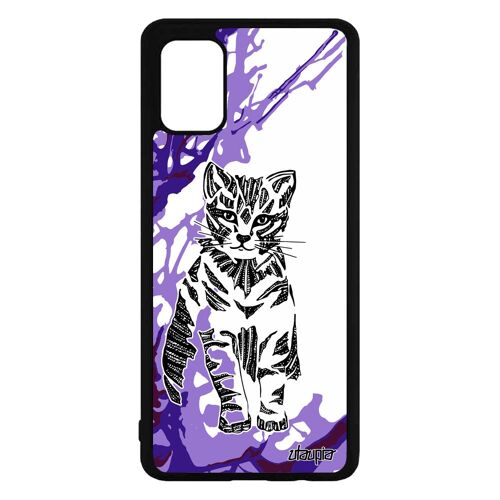 Coque Pour Samsung Galaxy A71 En Silicone Chat Art Femme Tigré Mignon Fantaisie Peinture Azteque Dessin Tribal Arbre Chaton Rigide