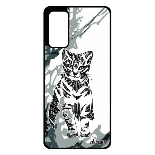 Coque Galaxy S20 FE silicone chat ethnique art Gris azteque case noir et blanc animaux mignon housse dessin couleur souple Samsung