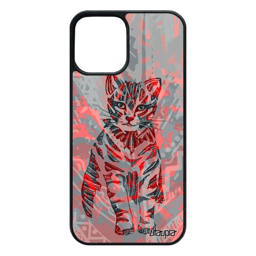 Coque en silicone 12 pro/iPhone 12 chat coloré sauvage portable plume petit matou Rouge tigré chaton unique mignon etui tribal