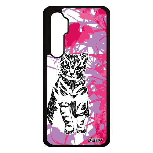 Coque mi Note 10 lite silicone chat graphique de protection fille feuilles tigré minou motif mignon dessin chaton Rose tribal Xiaomi