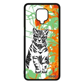 Coque Silicone Chat Xiaomi Redmi Note 9s Animaux Fleur Orange Homme Case Petit Azteque Mignon Solide Souple Jolie Cover Chaton Felin
