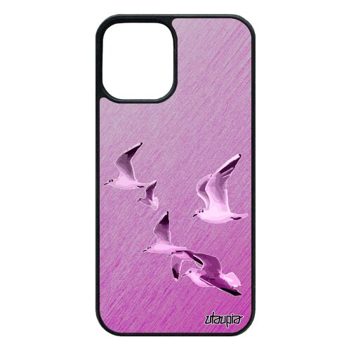 Coque oiseaux mouettes de protection 12 pro/iPhone 12 silicone bumper effet mer animal metal marin telephone smartphone rose