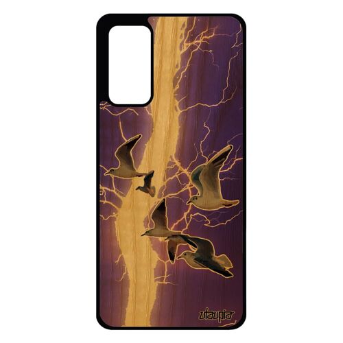 Coque Galaxy S20 FE en bois silicone oiseaux mouettes TPU mobile design mer violet marin solide housse nature eclair animal Samsung