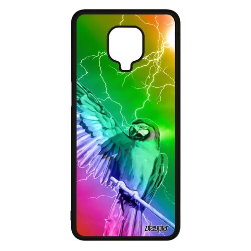 Coque Xiaomi Redmi Note 9 pro silicone perroquet orage eclair dessin tropical case multicolore perruche portable design animal jaune
