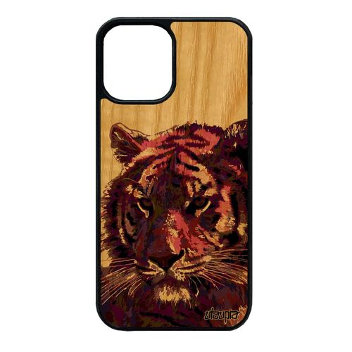 Coque Telephone Pour Iphone 12 Mini Bois Silicone Tigre Case Design Art Frêne Grapgique Sauvage Fauve Felin Violet Unique 4g