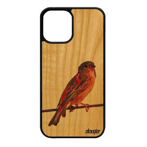 Coque Iphone 12 Mini En Bois Silicone Oiseau Etui Housse Original Nature Mobile Telephone Moineau Petit Violet Made In France