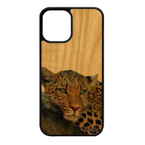 Coque Pour Iphone 12 Mini En Bois Silicone Leopard Guepard Jaguar Sauvage Nature Animal Predateur Felin Marron Design 4g Fauve
