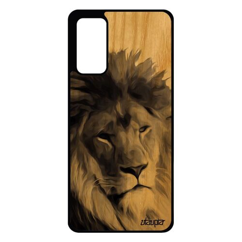 Coque bois S20 FE silicone lion telephone cover peinture animaux design noir et blanc roi souple noir felin gris vrai Samsung galaxy