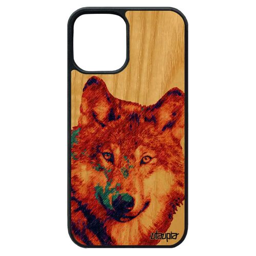 Coque Pour Iphone 12 Pro Max En Bois Silicone Loup Design Portable Animal Bête Sauvage De Protection Predateur Nature Louve 4g