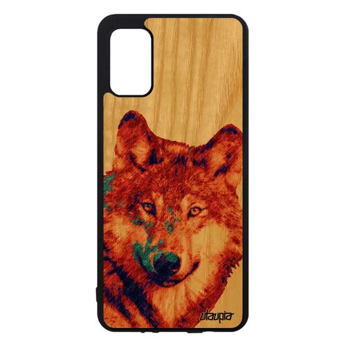 Coque loup rigide Samsung A41 bois silicone predateur design telephone nature rouge bête sauvage louve pas cher animaux jolie galaxy