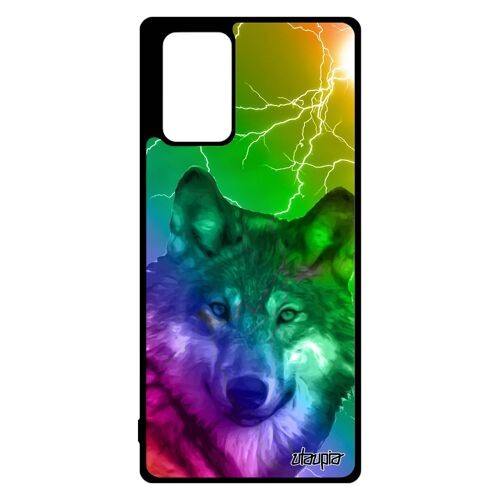 Coque silicone de protection Galaxy Note 20 loup 4G multicolore telephone vert design motif alpha arc en ciel eclair case et Samsung