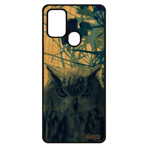 Coque Hibou De Protection Pour Samsung Galaxy A21s Bois Veritable Silicone Oiseau Telephone Pas Cher Animal Animaux Chouette Nature