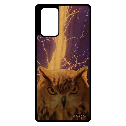 Coque Samsung Galaxy Note 20 Bois Silicone Hibou Peinture Etui Oiseau Pas Cher Eclair Design Chouette Antichoc Mobile Orage Violet