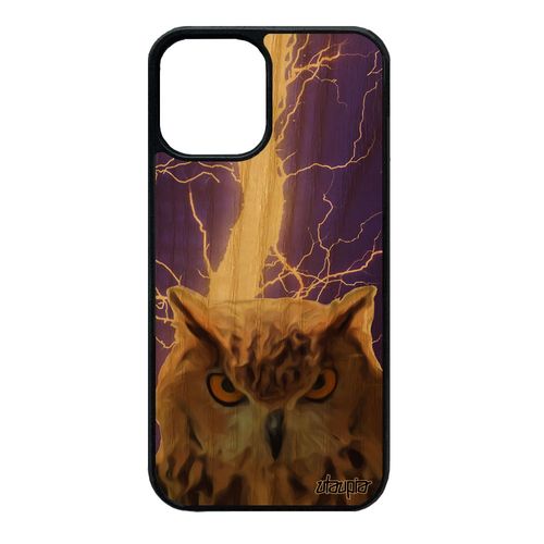 Coque Hibou Iphone 12 Mini Bois Silicone Peinture Oiseau Smartphone Frêne Violet Housse Animal Chouette Design Eclair Etui De